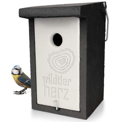 WILD ANIMAL HEART I WOOD CONCRETE NEST BOX FOR BLUE TITS & CO. – WEATHERPROOF NEST CAVITY WITH 28 MM ENTRY HOLE