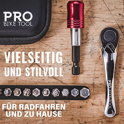 PRO BIKE TOOL MINI RATCHET SET WITH 10 BITS IN HARD CASE - MULTITOOL BICYCLE REPAIR TOOL - VERSATILE BICYCLE TOOL SET FOR ON THE GO