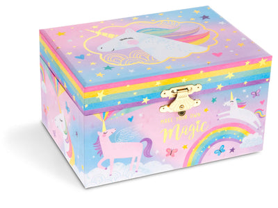 Music box jewelry box for girls with rotating unicorn rainbow