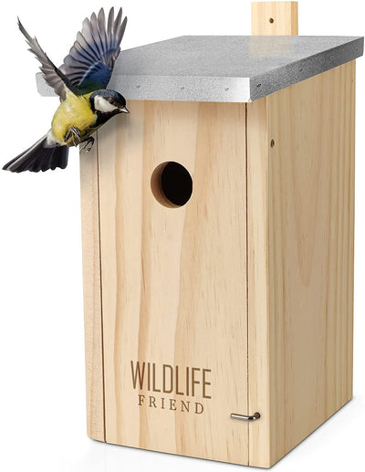 WILDLIFE FRIEND I NEST BOX WITH METAL ROOF ACCORDING TO NABU MADE OF SOLID WOOD FOR CHARCOAL TITS & CO. - WEATHERPROOF