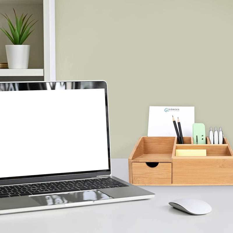 Bamboo Work I Desk Organizer Made of Wood with Charging Station Cable Box