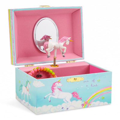 Music box jewelry box for girls with rotating unicorn rainbow