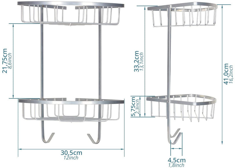 SMARTPEAS SHOWER SHELF FOR THE BATHROOM - ROBUST CORNER MODEL - 41 X 21 X 21 CM - POWDER COATED STEEL IN CHROME