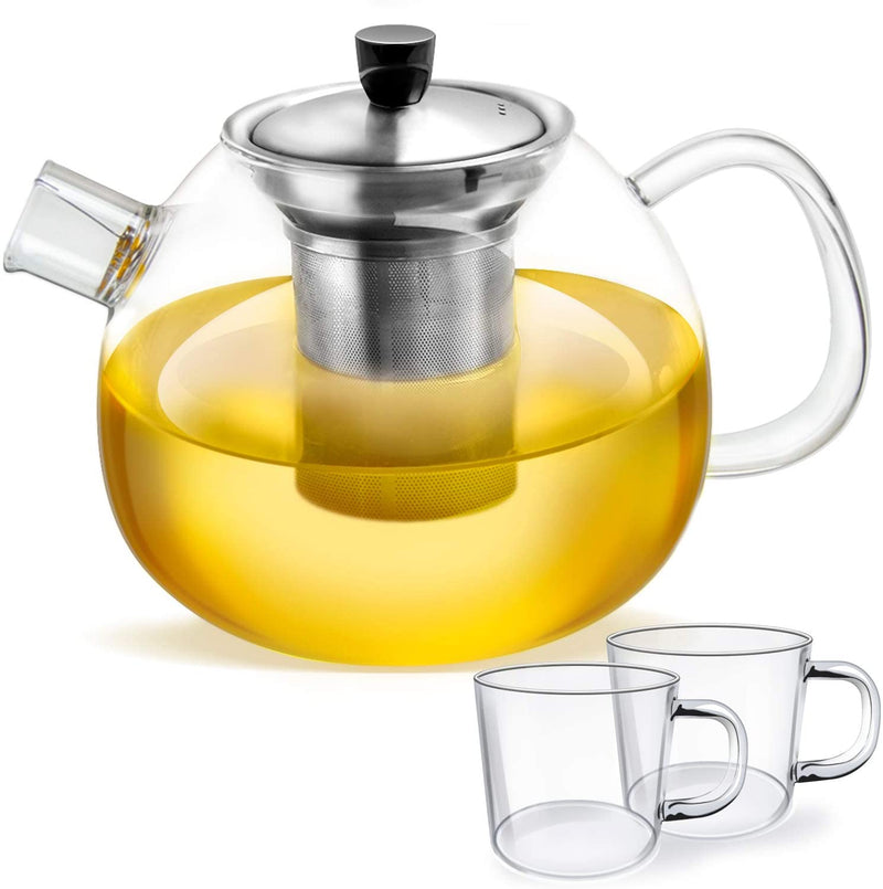 SMARTPEAS GLASS TEAPOT - 1200 ML CAPACITY - REMOVABLE STAINLESS STEEL FILTER &amp; SPOUT