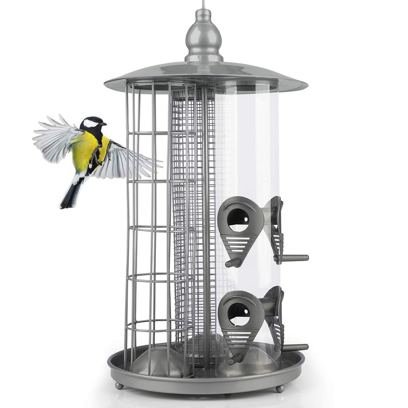 WILDLIFE FRIEND I DELUXE 3-IN-1 FEEDER FOR BIRDS | 19CM X 19CM X 36CM | SILVER METAL – TIT BALL HOLDER