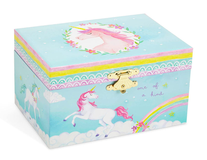 Music box jewelry box for girls with rotating unicorn rainbow