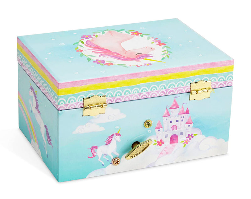 Music box jewelry box for girls with rotating unicorn rainbow