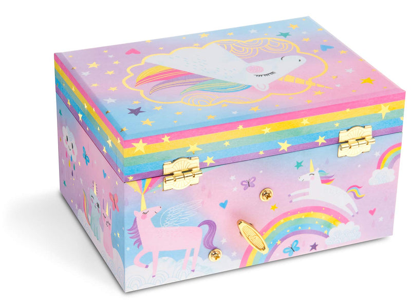 Music box jewelry box for girls with rotating unicorn rainbow