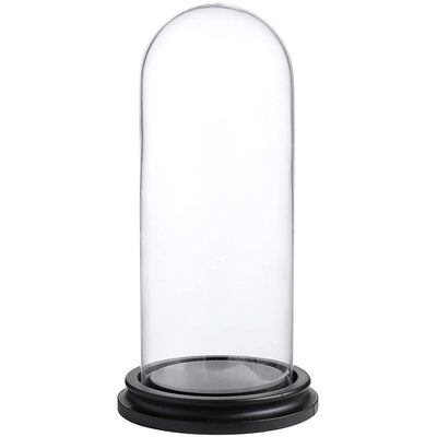 Decorative Clear Glass Dome Table Centerpiece Decoration Black Mdf