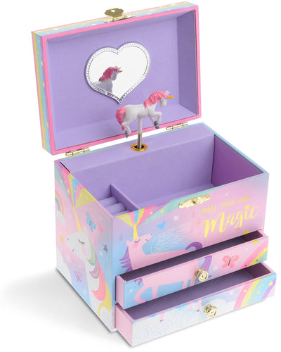 Musical jewelry box with 2 pull-out drawers glitter