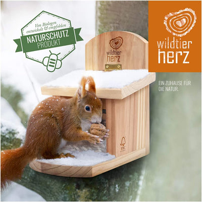 WILD ANIMAL HEART I SQUIRREL FEEDING HOUSE WEATHERPROOF I MADE OF SCREWED SOLID WOOD FEEDING STATION I FEEDING STATION SQUIRREL KOBEL