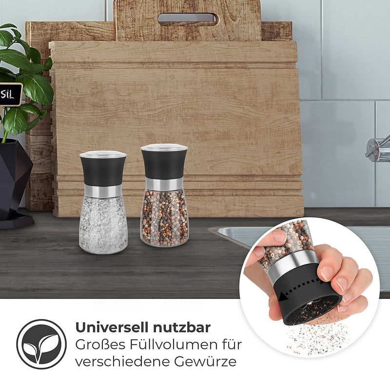 THINGLES ® SPICE MILLS SET OF 2 WITH ADJUSTABLE CERAMIC GRINDERS - FOR SALT