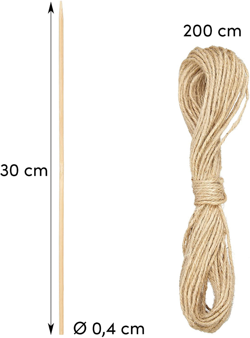 Plant tie green 20m jute cord and 40 bamboo sticks in a set as natural