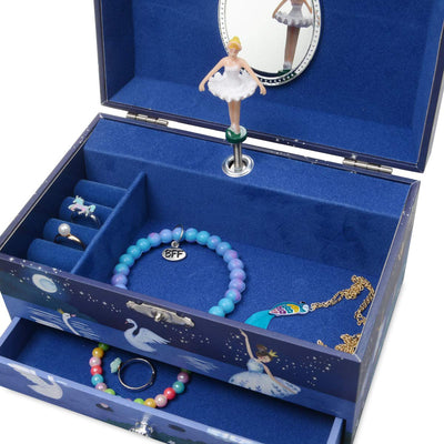 Musical jewelry box for girls with pull-out drawer