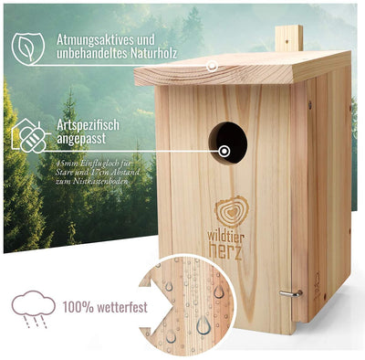 WILD ANIMAL HEART I LARGE NEST BOX FOR STARTAILS MADE OF SCREWED SOLID WOOD - NEST BOXES FOR BIRDS