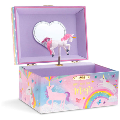 Music box jewelry box for girls with rotating unicorn rainbow