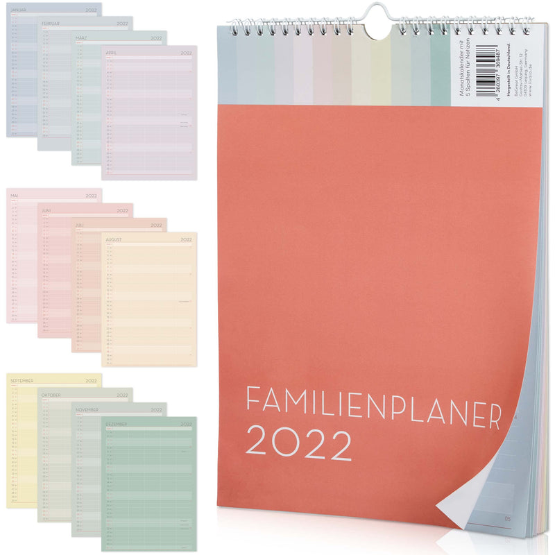 LIVAIA FAMILY PLANNER 2022: PRACTICAL FAMILY CALENDAR 2022 5 COLUMNS IN A4 AS A WALL CALENDAR -