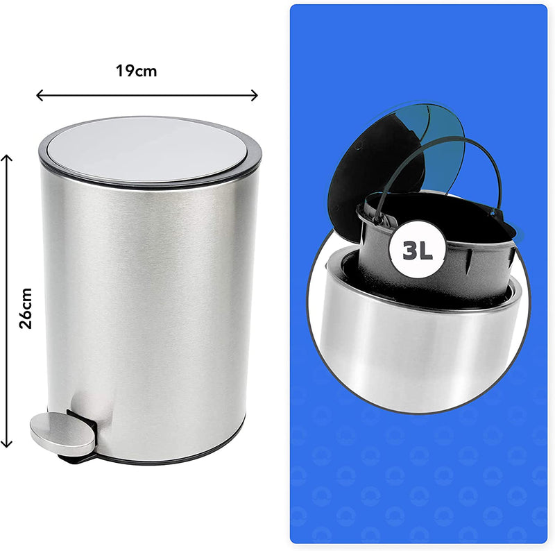 Cosmetic bin stainless steel 3l bathroom waste bin with soft close system