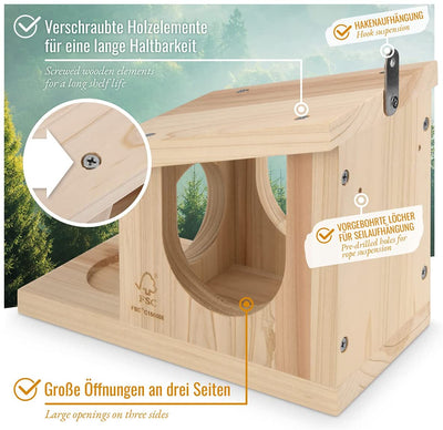 WILD ANIMAL HEART I SQUIRREL FEEDING HOUSE PLAYHOUSE WEATHERPROOF I MADE OF SCREWED SOLID WOOD FEEDING STATION I 100% WEATHERPROOF I FEEDING STATION FOR FEEDING SQUIRRELS