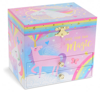 Musical jewelry box with 2 pull-out drawers glitter