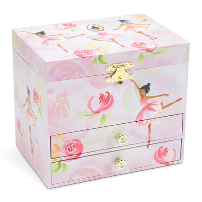 Musical jewelry box with 2 pull-out drawers glitter