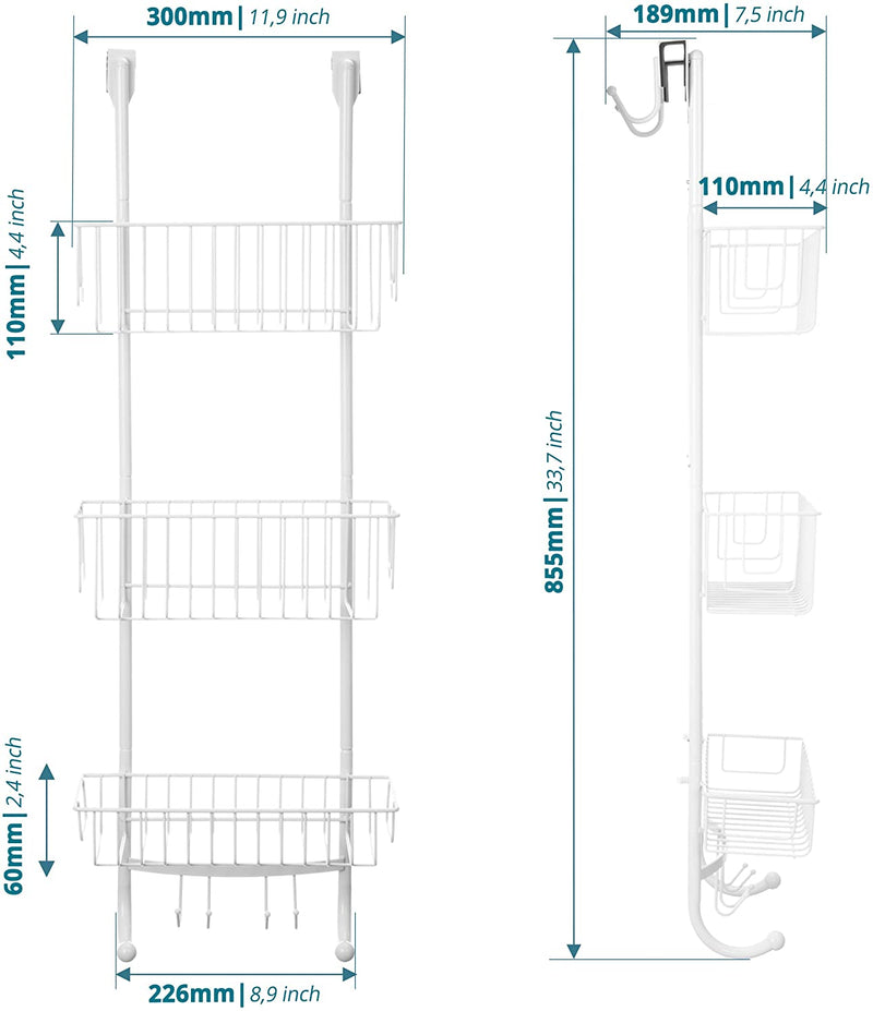 Shower Shelf with 3 Levels Grey/Chrome Look Bathroom Shelf No Drilling for Hanging 86x30x