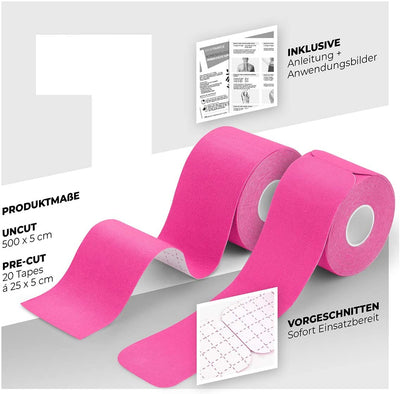 SPORTANICS ® KINESIOLOGY TAPE - KINESIOTAPES 1X ENDLESS 500X5CM & 1X PRE-CUT 25 PIECES (20X5CM)