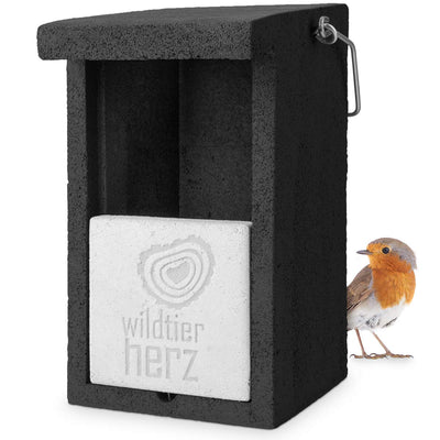 WILD ANIMAL HEART I WOODEN CONCRETE NEST BOX FOR ROBINS &amp; HALF-CAVE NEEDERS - 100% WEATHERPROOF - HALF-CAVE FOR GARDEN REDSTAR