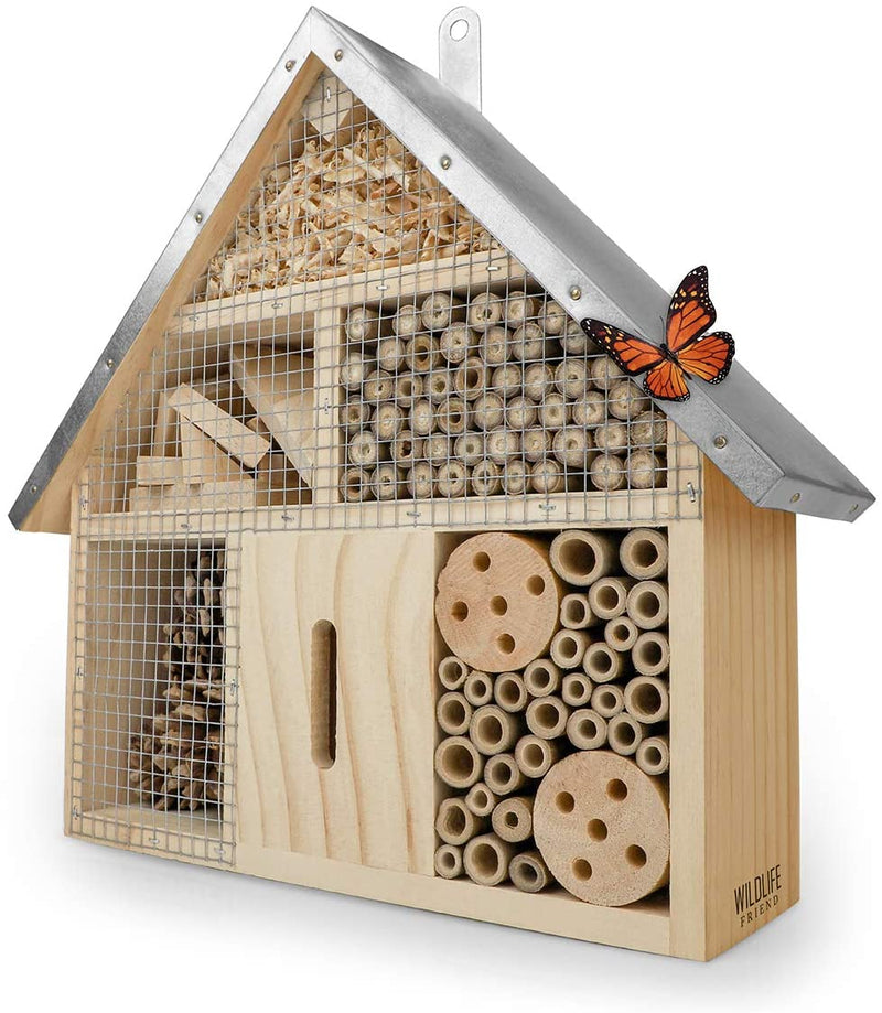 I Insect Hotel with Metal Roof Untreated Insect House Made of Natural Wood