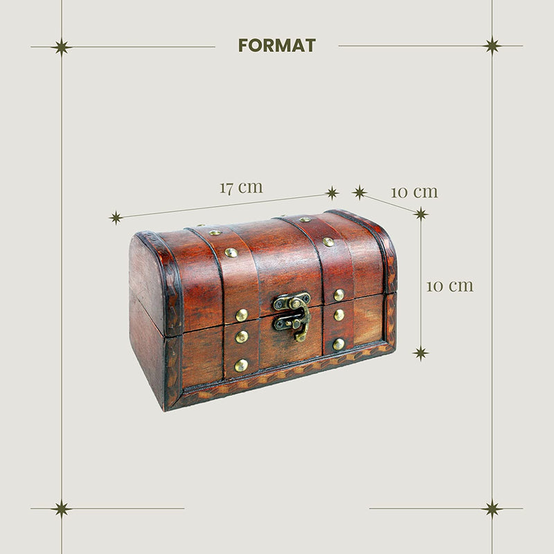 BRYNNBERG SMALL TREASURE CHEST 17X10X10CM WOODEN CHEST TREASURE CHEST VINTAGE LOOK ANTIQUE DESIGN PIRATES TREASURE HUNT WOOD RED BROWN BLACK