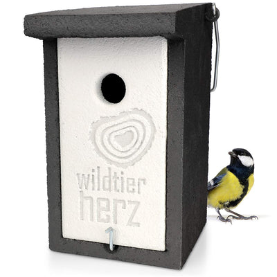 WILD ANIMAL HEART I WOOD CONCRETE NEST BOX FOR GREAT TITS &amp; CO. – WEATHERPROOF NEST CAVITY WITH 32 MM ENTRY HOLE