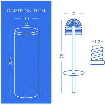 Stainless steel toilet brush and container with splash guard and 2 replacement brush heads