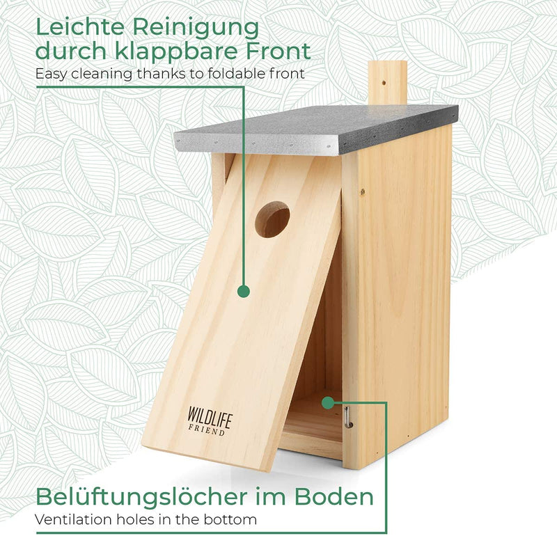 WILDLIFE FRIEND I NEST BOX WITH METAL ROOF ACCORDING TO NABU MADE OF SOLID WOOD FOR CHARCOAL TITS & CO. - WEATHERPROOF