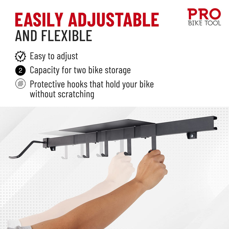 Indoor bicycle stand and shelf sliding wall mount for 2 bicycles