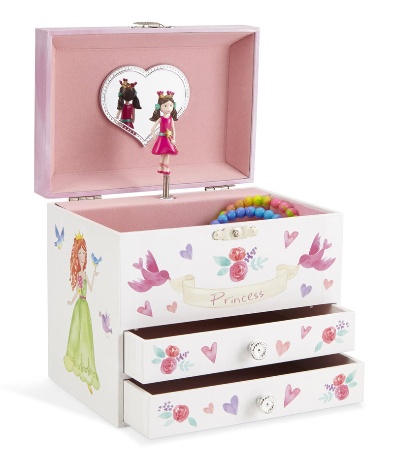 Musical jewelry box with 2 pull-out drawers glitter