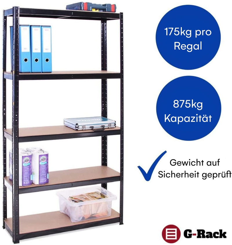 Grack Heavy Duty Shelf 1 Black Storage Shelf 5 Compartments For Basement Workshop