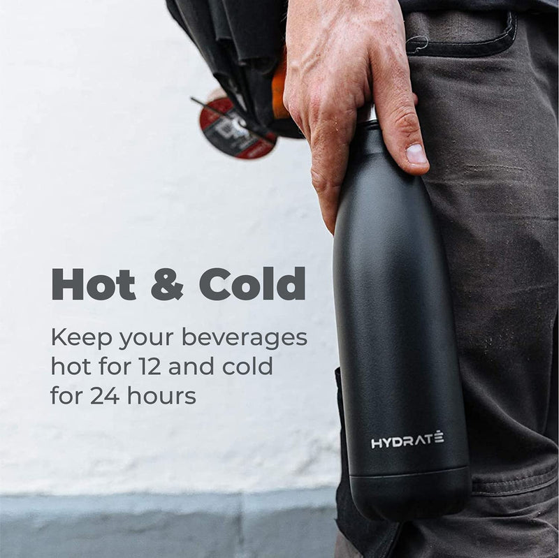 HYDRATE SUPER INSULATED STAINLESS STEEL WATER BOTTLE - 500ML - CARBON BLACK - BPA FREE