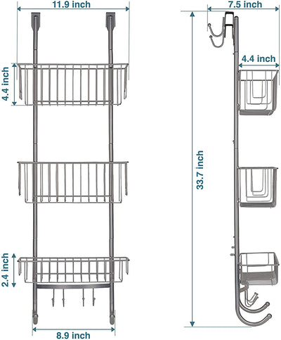 Shower Shelf with 3 Levels Grey/Chrome Look Bathroom Shelf No Drilling for Hanging 86x30x