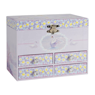 Birds and Flowers Large Music Box Jewelery Box with 4 Pull-Out Compartments