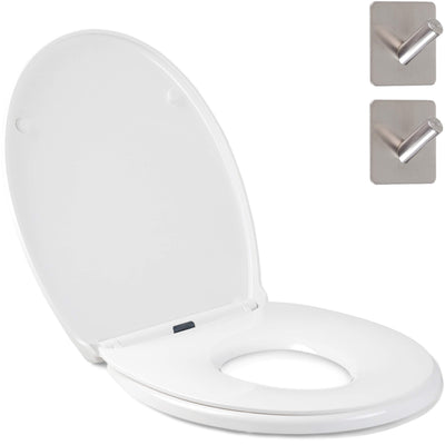 Toilet lid with child seat insert. Toilet seat with soft-close mechanism for children