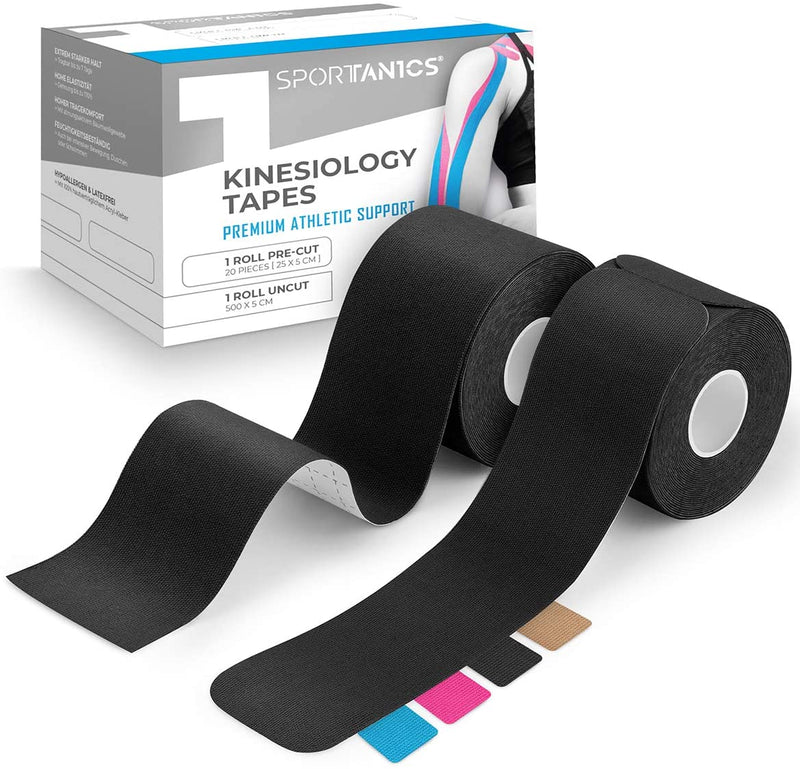 SPORTANICS ® KINESIOLOGY TAPE - KINESIOTAPES 1X ENDLESS 500X5CM & 1X PRE-CUT 25 PIECES (20X5CM)