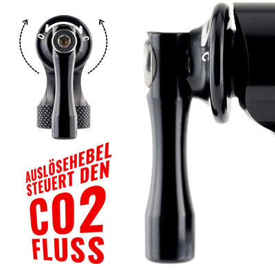 Co2 pump quickly and easily compatible with Presta and Schrader