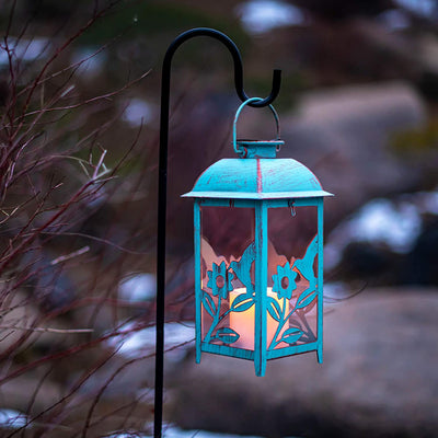 STEADYDOGGIE SOLAR LANTERN FOR OUTDOOR - BRIGHT FLICKERING LED CANDLE - TABLE AND HANGING LAMP - INDOOR AND OUTDOOR - EXTRA METAL LANTERN IN ANTIQUE STYLE - LIGHT BLUE