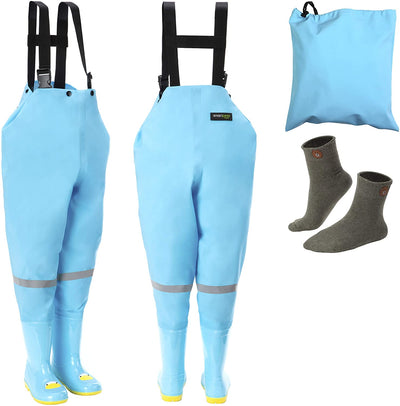 Waterproof waders for children with rubber boots blue size 22/23 ideal