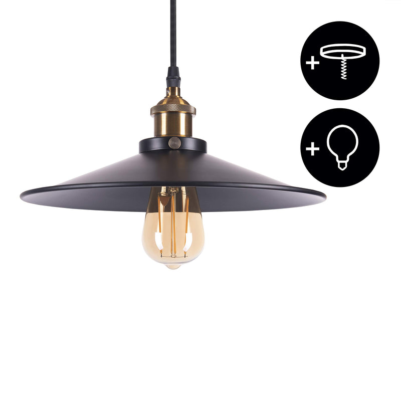 CROWN LED PENDANT LAMP VINTAGE LAMPSHADE BLACK E27 + 1 X EDISON BULB DIMMABLE + 1