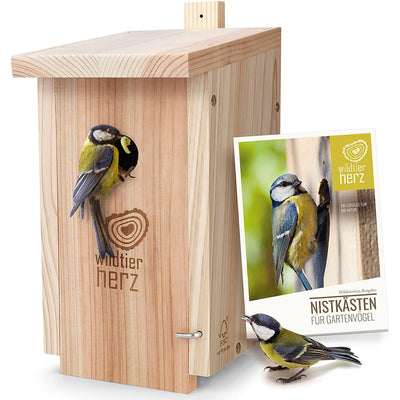 WILD ANIMAL HEART I NEST BOX TIT NATURAL FOR GREAT TITS 32 MM MADE OF SOLID WOOD I SCREWED