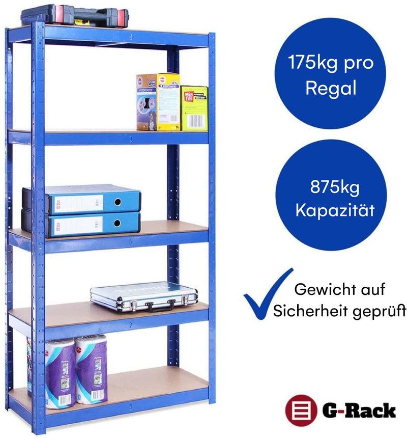 Grack Heavy Duty Shelf1 Blue Storage Shelf 5 Compartments For Basement Workshop