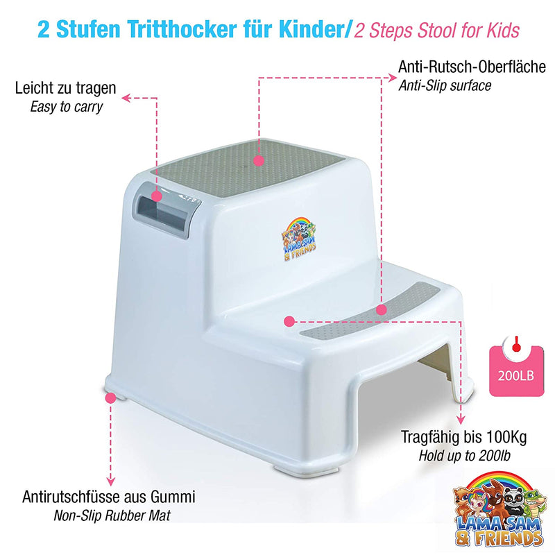 DR. WELLTHY LAMA SAM & FRIENDS - TWO-STEP STOOL FOR CHILDREN FROM APPROX. 18 MONTHS OF PRACTICAL TRAINING