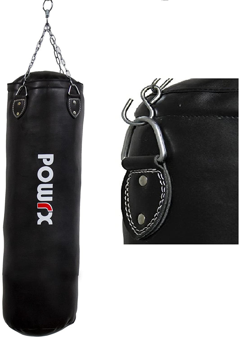 POWRX PUNCHING BAG FILLED FAUX LEATHER (BLACK OR RED) 100 X 33 CM