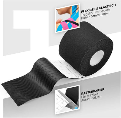 SPORTANICS ® KINESIOLOGY TAPE - KINESIOTAPES 1X ENDLESS 500X5CM & 1X PRE-CUT 25 PIECES (20X5CM)